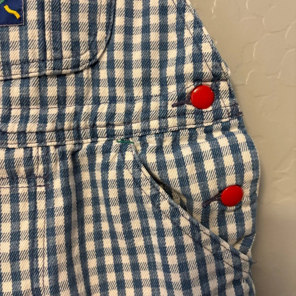 Gymboree rainbow tag vintage blue white plaid check sun shortalls overalls small
